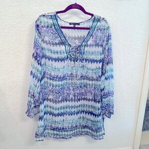 Gorgeous Beaded Just Be Gauze Boho Top/Beach Cover Up